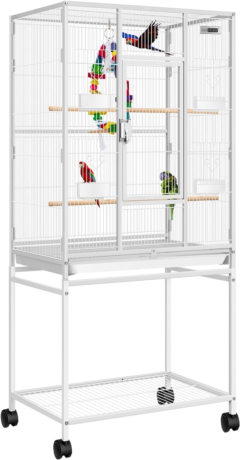 VIVOHOME 54 Inch Wrought Iron Large Bird Flight Cage with Rolling Stand ...